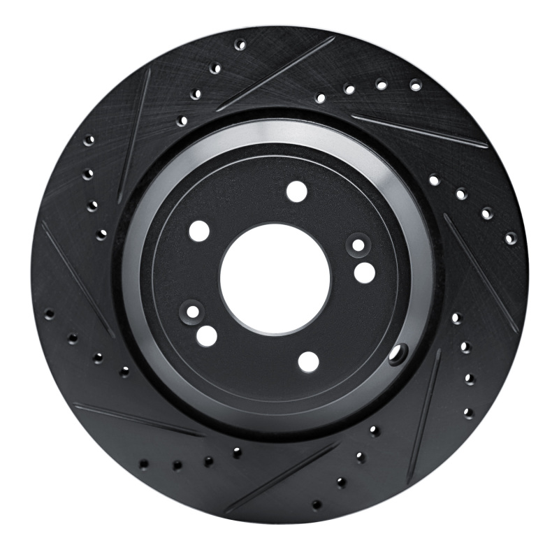 Genesis G80 Brake Rotor (1) - Rear Left - R1 Concepts - Drilled & Slotted - Black - `18-`23